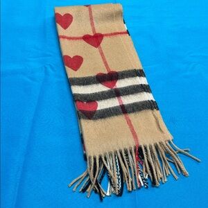 1641 Burberry heart print nova check plaid 100% cashmere scarf rare